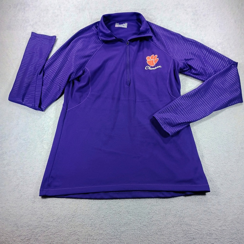 Under Armour Womens Clemson Tigers 1/4 Zip Pullover Purple Large HeatGear